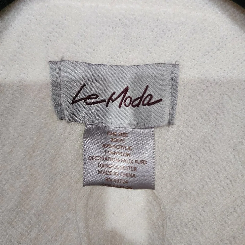 NWT Le Moda Women White Ivory Faux Fur Cowl Neck Poncho Sweater One Size Wedding - Picture 6 of 6